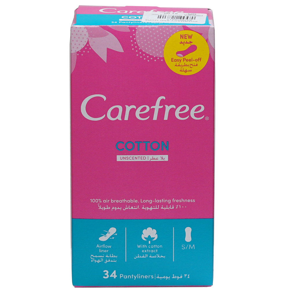 Carefree Daily Panty Liners Cotton Unscented  34 Pc