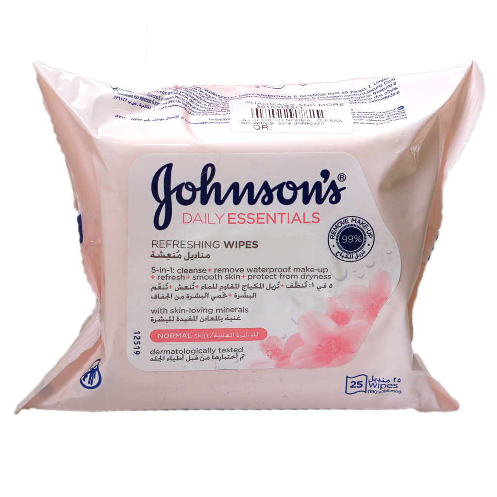 J&amp;J Johnson's REFRESH Normal Cleansing Wipes 25'S (Pink)