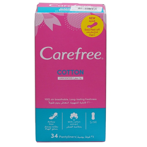 [3336] Carefree Daily Panty Liners Cotton Unscented  34 Pc