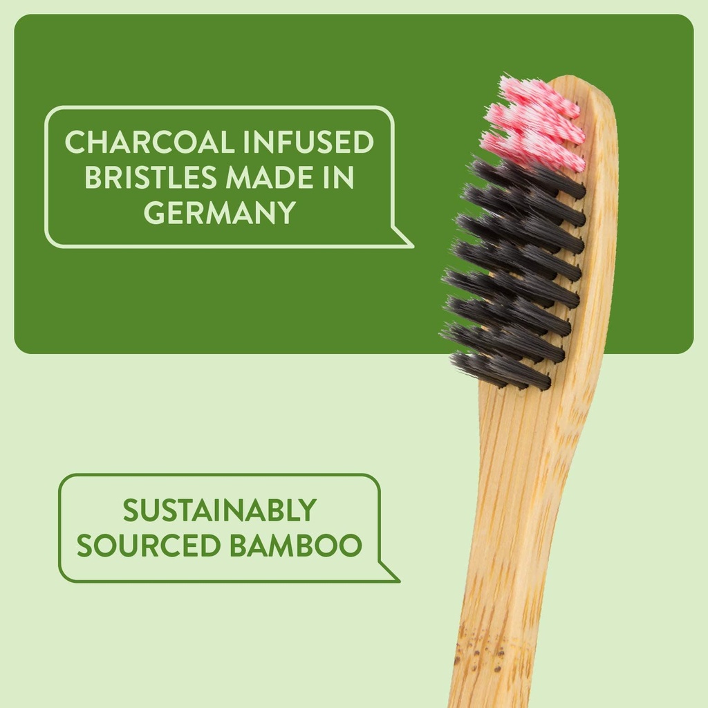 Lindo EcoGrip Charcoal Infused Bamboo Toothbrush -SOFT - Pack of 4