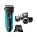 BRAUN Series 3 Shave + Style 3010BT Wet + Dry Shaver + Trimmer head, 5 combs, blue