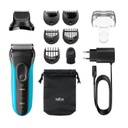 BRAUN Series 3 Shave + Style 3010BT Wet + Dry Shaver + Trimmer head, 5 combs, blue