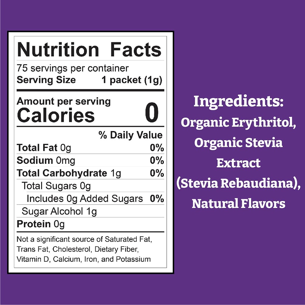 WHOLESOME ORGANIC STEVIA ZERO CALORIE SWEETENER BLEND 75gm