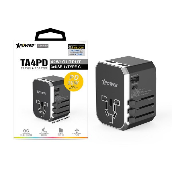 TRAVEL ADAPTER -TA4PD 42W PD &amp; QC3.0  (BLACK/SILVER)