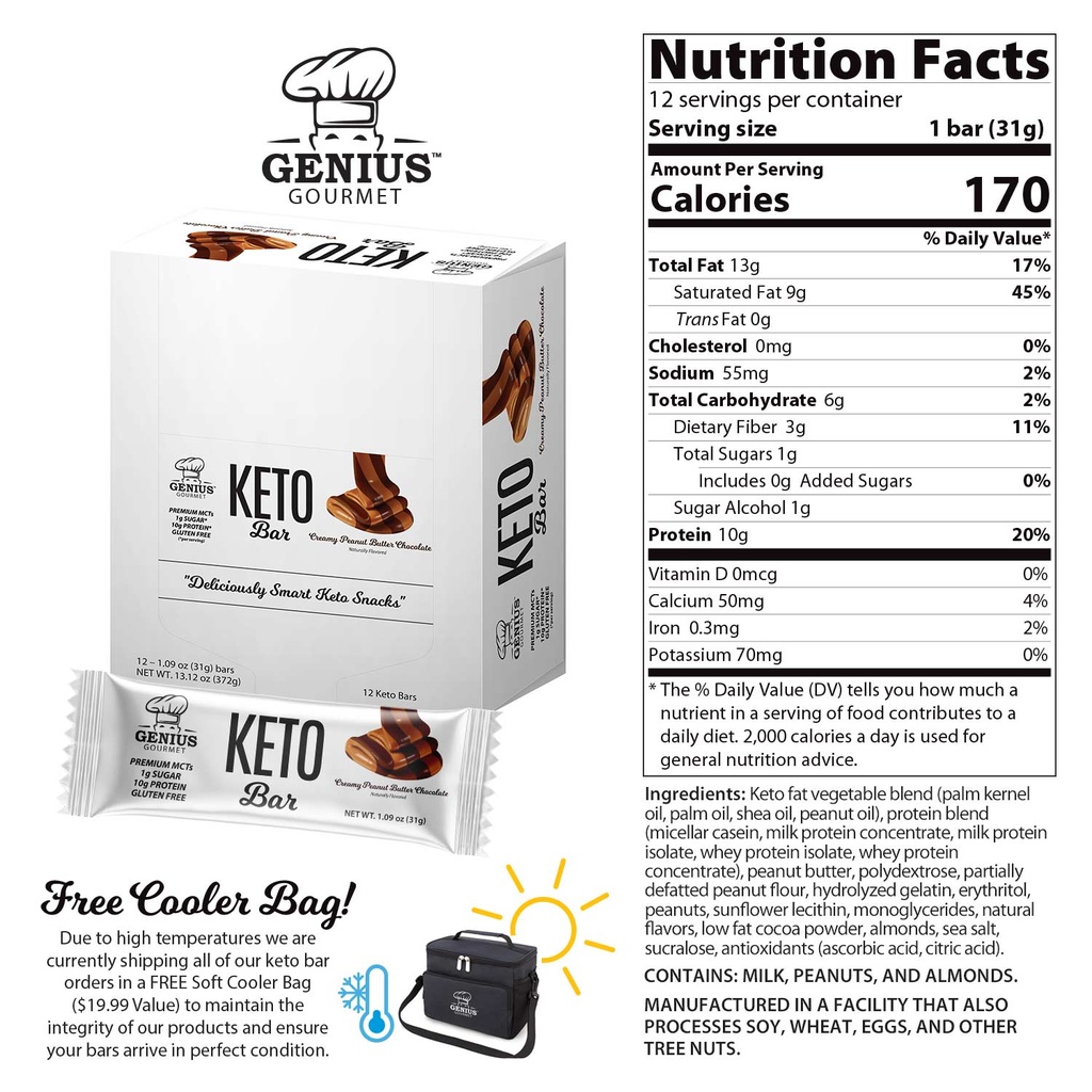 Genuis Gourmet Keto Bars - Creamy Peanut Butter Chocolate 31 gm