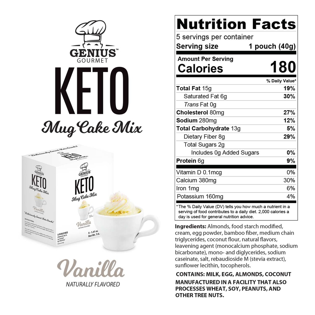 Genuis Gourmet Keto Mug Cake Mix Vanilla 5s