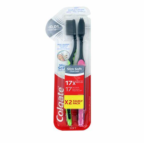 Colgate Toothbrush Slim Soft Charcoal *2 Family pack
