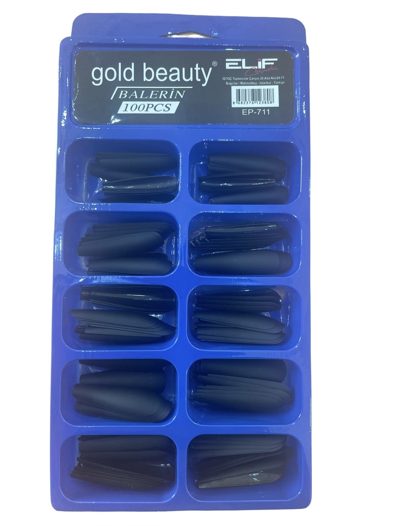 Gold Beauty Pointed Fake Nails - Black 100pcs