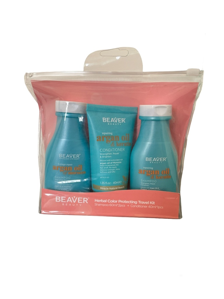 Beaver Travel Kit -Argan Oil - 2 Shampoo 60ml +1Conditioner 40ml