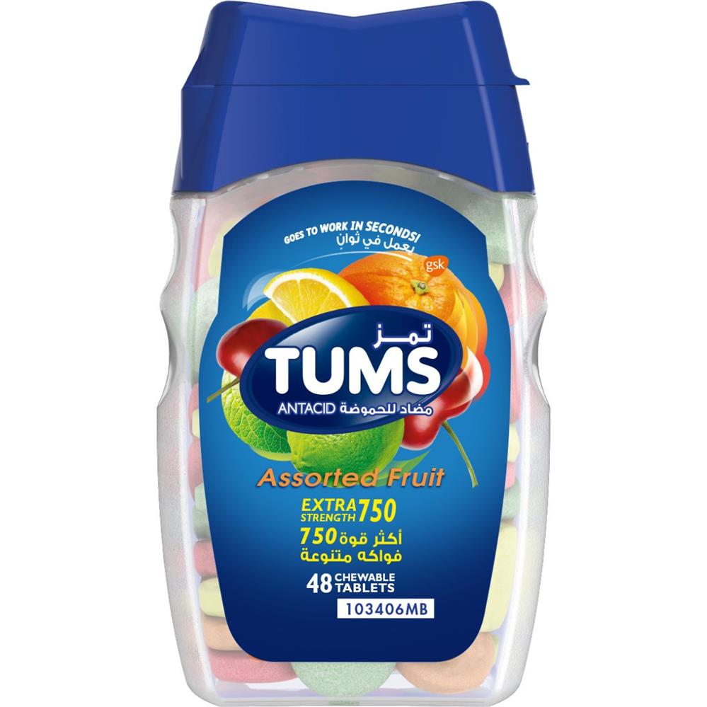 Tums Antacid Assorted Fruit Chewable Tablets 48s