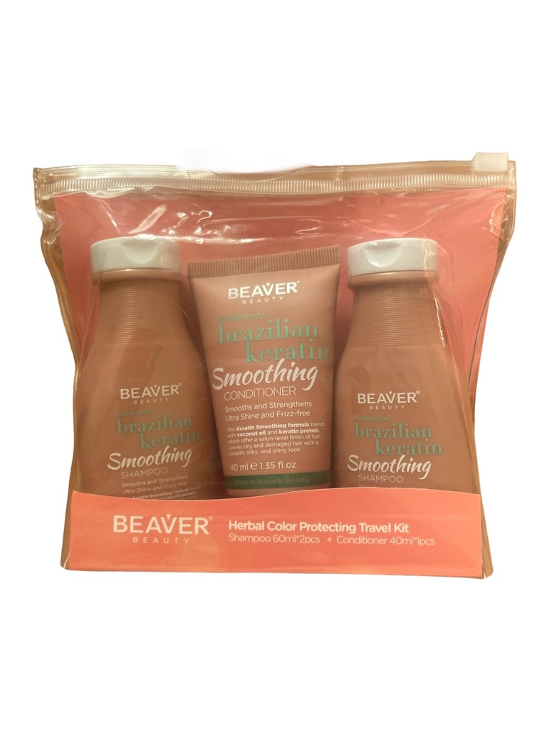 Beaver Travel Kit - Brazilian Keratin- 2 Shampoo 60ml +1Conditioner 40ml