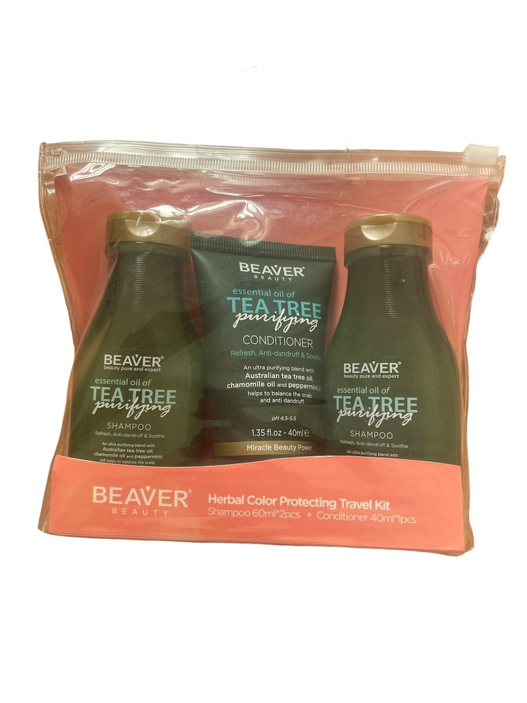 Beaver Travel Kit -Tea Tree -2 Shampoo 60ml+ 1Conditioner 40ml