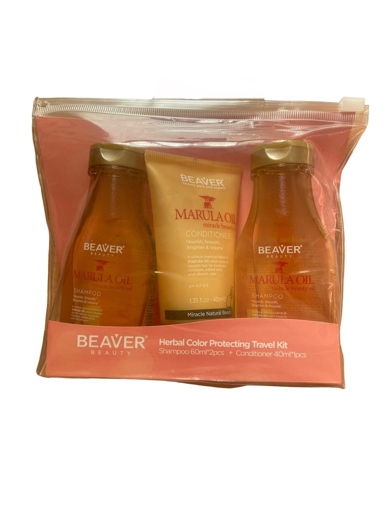 Beaver Travel Kit - Marula Oil- 2 Shampoo 60ml+1 Conditioner 40ml 
