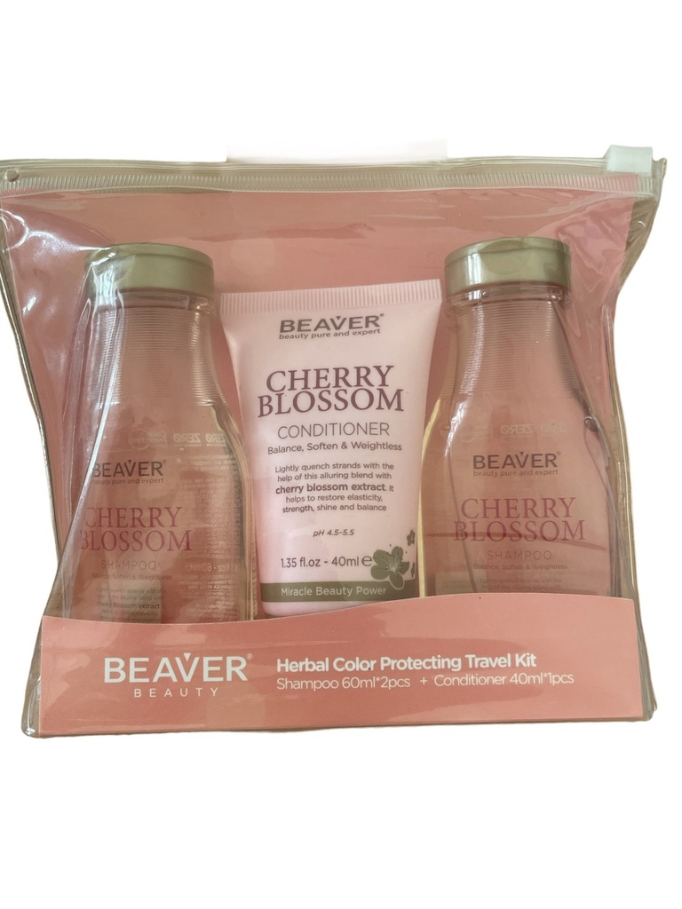 Beaver Travel Kit -Cherry Blossom- 2 Shampoo 60ml+ 1 Conditioner 40ml 