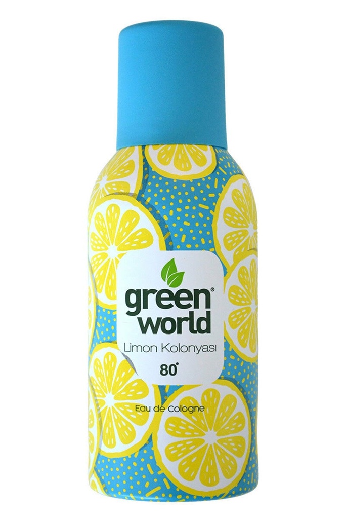 Green World 80° Alcohol Cologne Aerosol Sanitizer Spray Lemon 150Ml