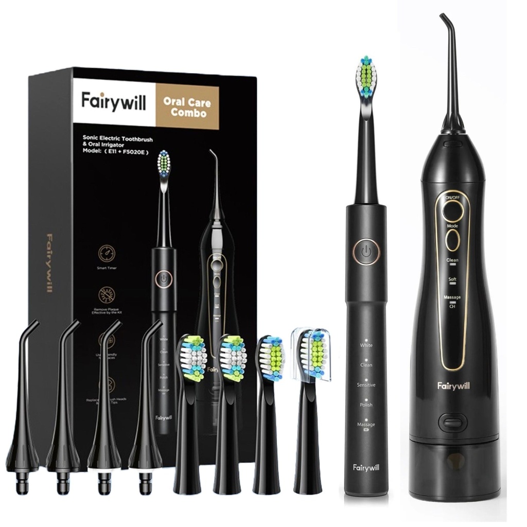 Fairywill Water Flosser/Oral Irrigator + Electric toothbrush Black