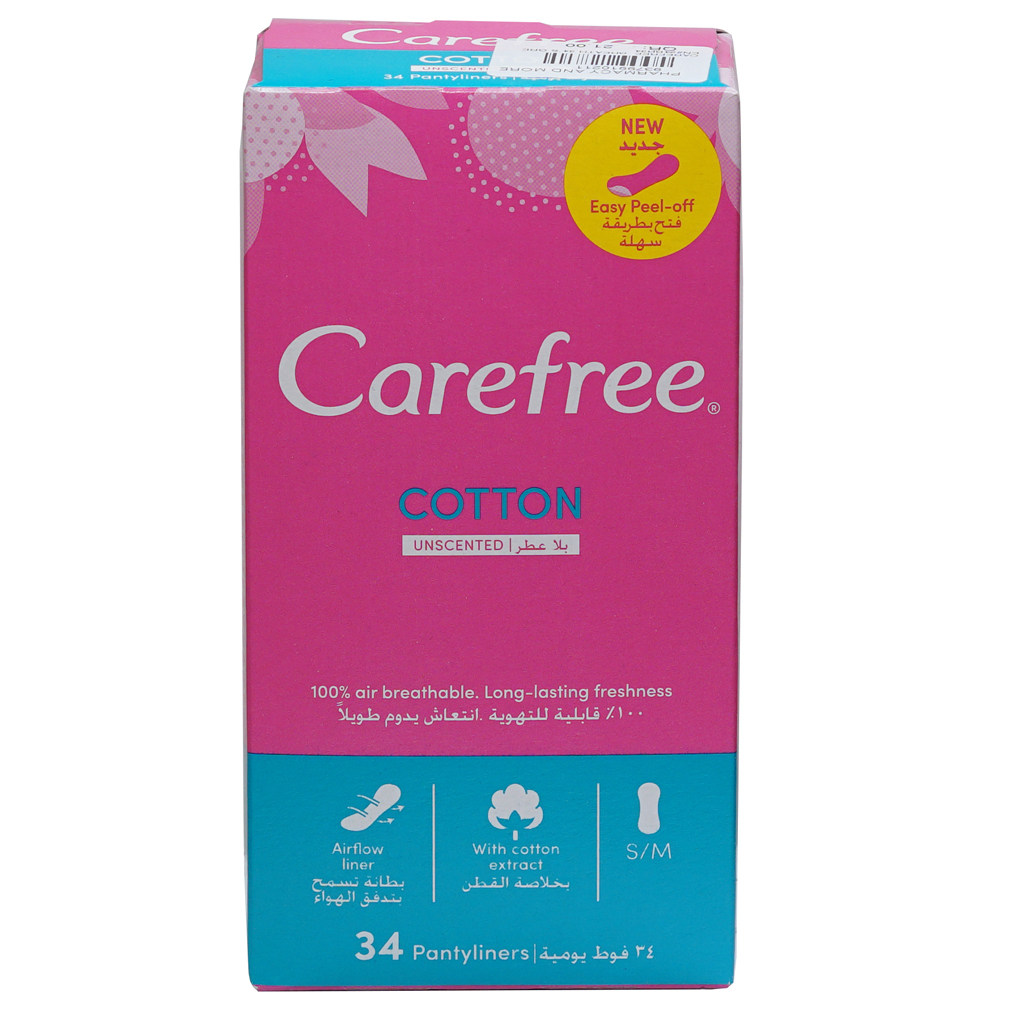 Carefree Daily Panty Liners Cotton Unscented 34 Pc