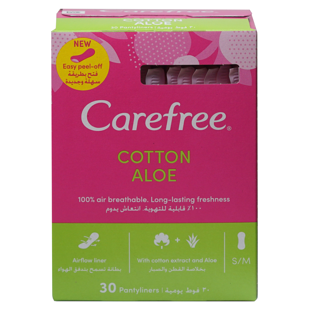Carefree Aloe Individually Wrapped Breathable Pantyliners 30 Pcs
