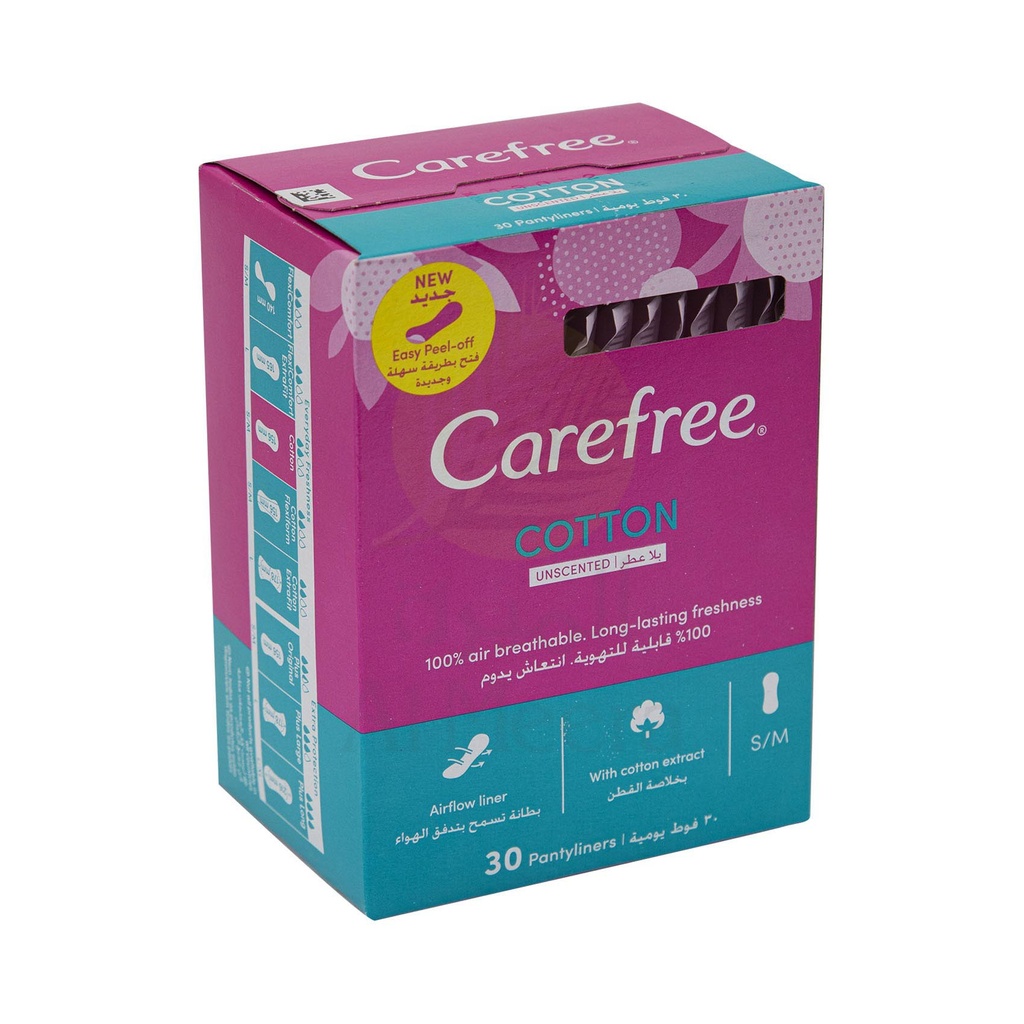 Carefree Cotton Unscented Individually Wrapped Daily Pantyliners 30 