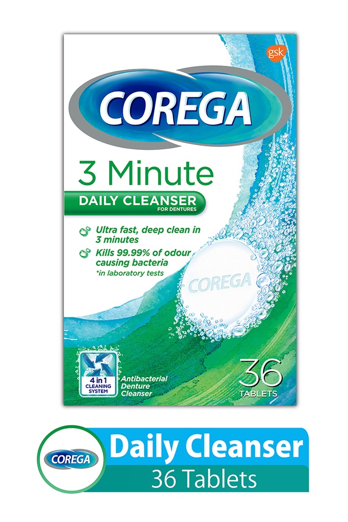 Corega Cleanser Full Dentures Tab 36'S