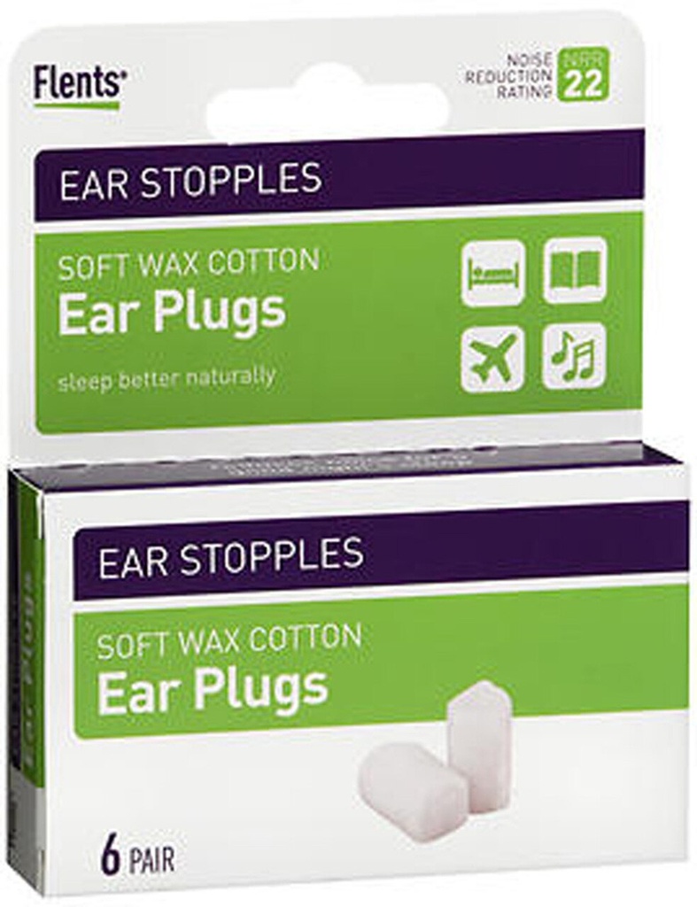 Flents Ear Stopples Wax Cotton 6 Pairs