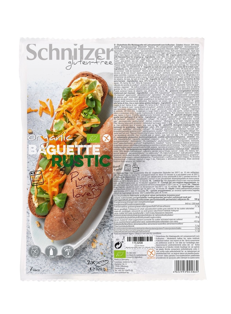Organic Baguette Rustic 320 Gm