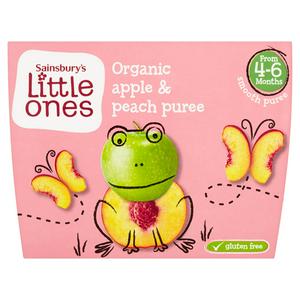 Sainsbury'S Little Ones Organic Apple &amp; Peach Puree From 4-6 Months 4 X 100G (400G)