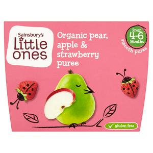 Sainsbury'S Little Ones Organic Pear, Apple &amp; Strawberry Puree From 4-6 Months 4 X 100G (400G)