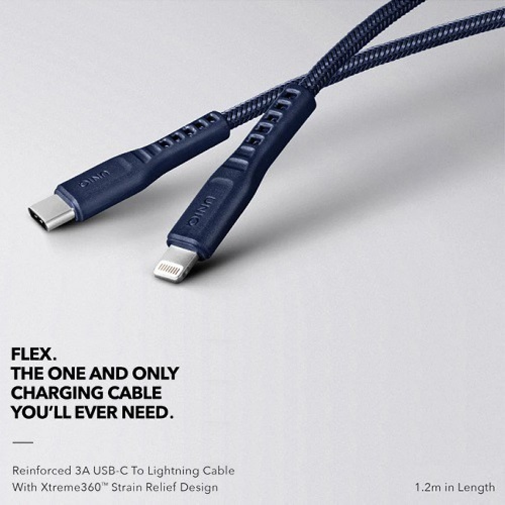 Uniq Flex USB C to Lighting Strain Relief Cable 1.2m - Indigo ( Blue )