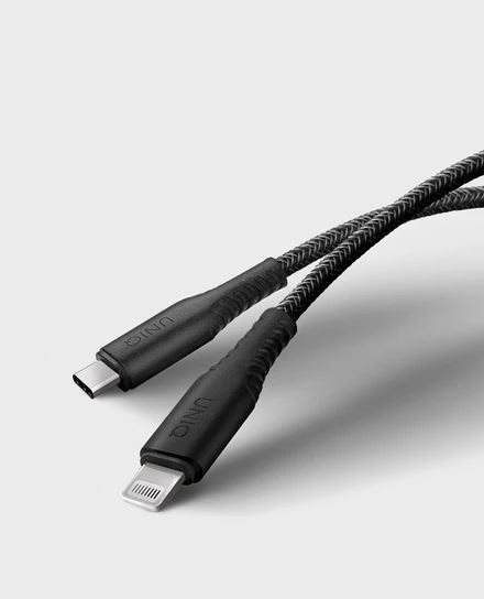 Uniq Flex USB C to Lighting Strain Relief Cable 1.2m - Concrete ( Charcoal )