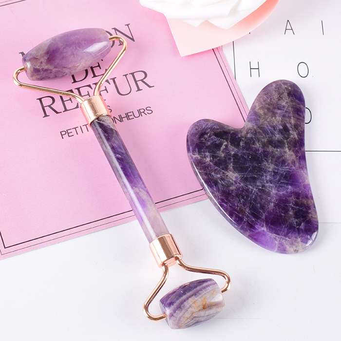 Amethyst Stone Roller+Gua Sha Board Set