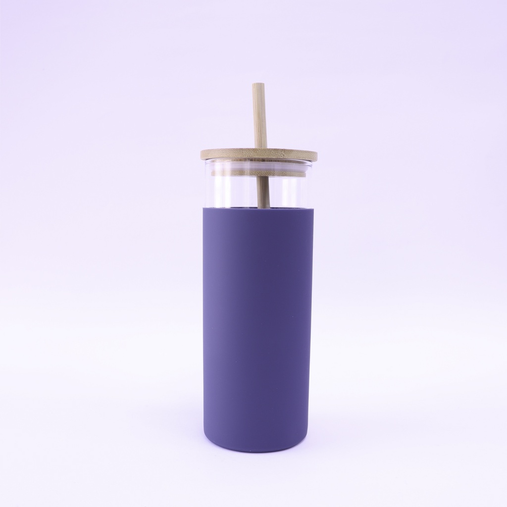 Glass water bottle bamboo straw