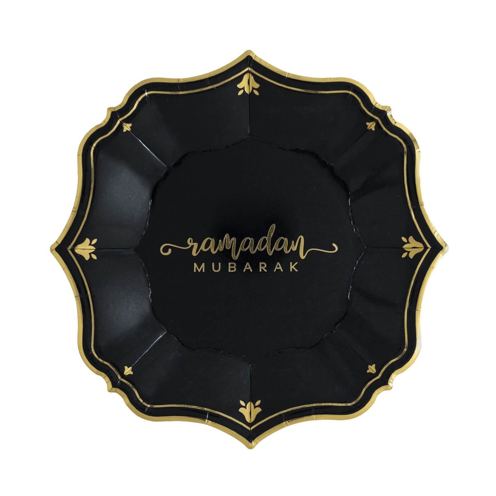 EID BLACK DESSERT PLATES  (PACK OF 8)