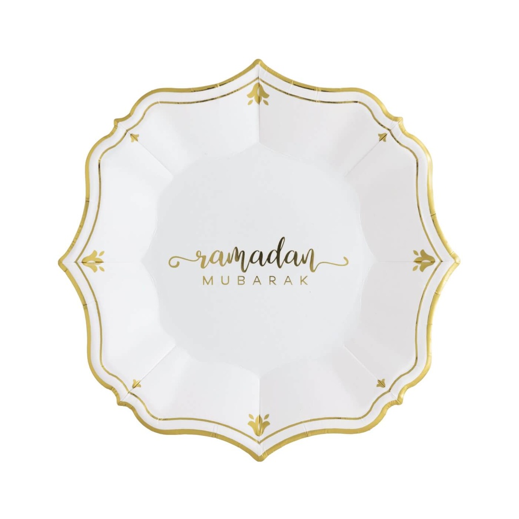 RAMADAN WHITE DESSERT PLATES  (PACK OF 8)