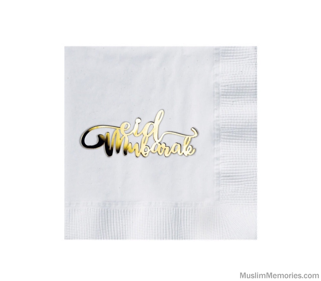 WHITE EID MUBARAK CHARM NAPKINS  (PACK OF 8)