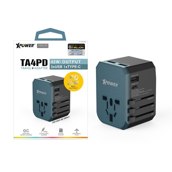 TRAVEL ADAPTER -TA4PD 42W PD &amp; QC3.0  (BLACK/BLUE)