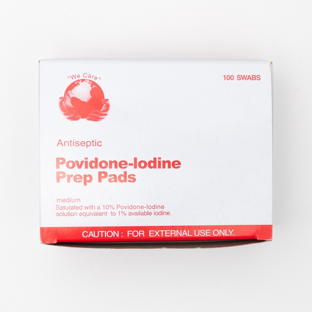 We Care Biodine Povidone- Iodine Pads 100 Swabs