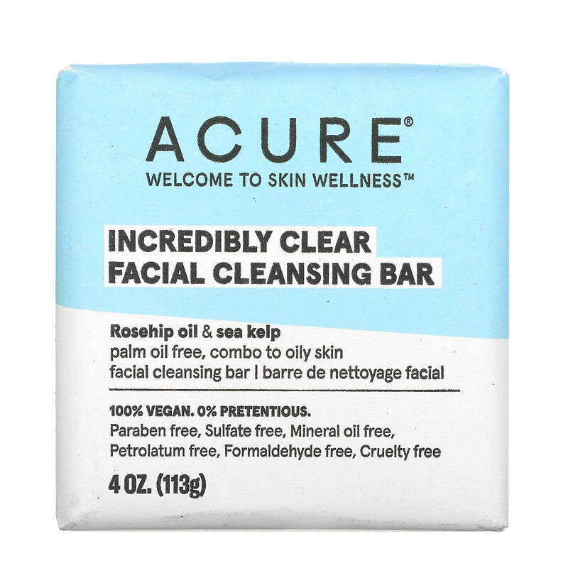 Acure Incredibly Clear Facial Cleansing Bar For Oily To Normal &amp; Acne Prone Skin