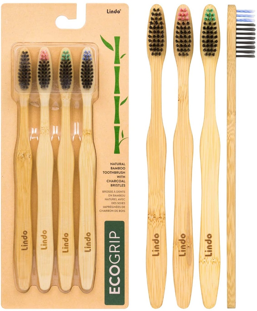 Lindo Ecogrip Charcoal Infused Bamboo Toothbrush -Soft - Pack Of 4