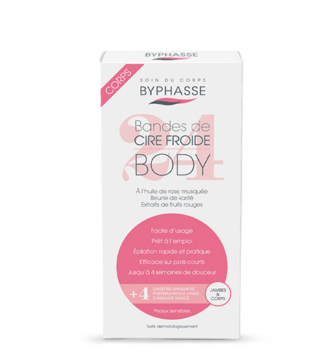 #Byphasse Cold Wax Strips Legs &amp; Body For Sensitive Skin (24 Strips + 4 Wipes)