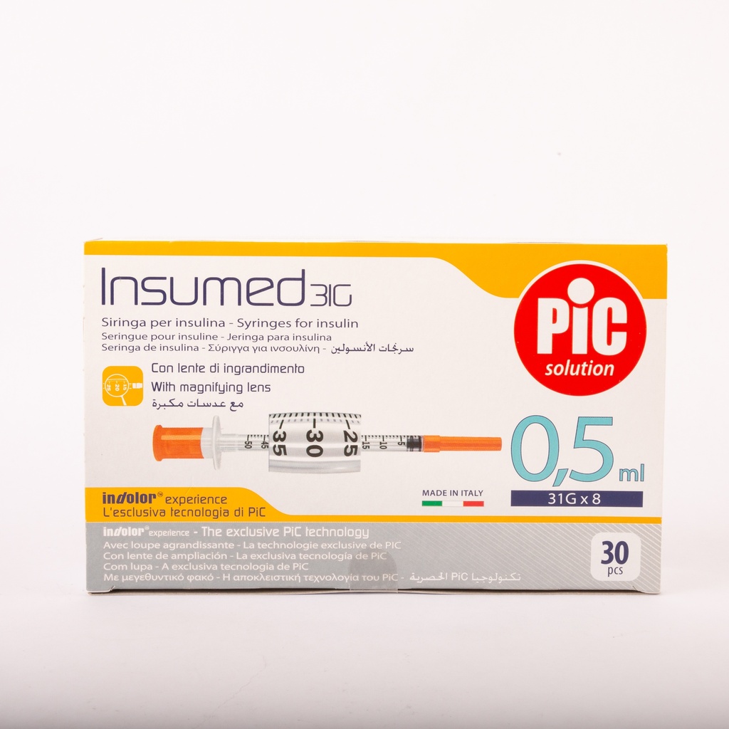 Pic Insumed 31Gx8 Insulin Syringe 0.5 Ml 30 Piece | Pharmacy and More