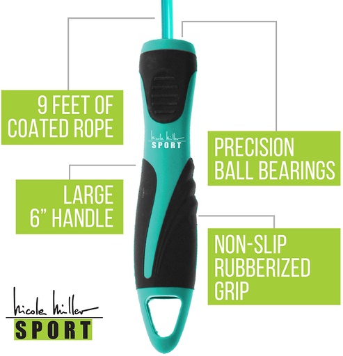 [118049] Nicole Miller Jump Rope, Speed 9 feet Jumping Ropes - Turqoise