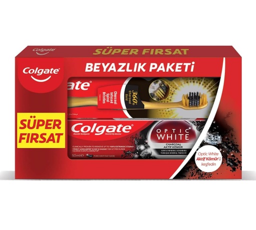 [125435] Colgate Optic White Activated Charcoal Toothpaste 360 Gold Toothbrush Pack