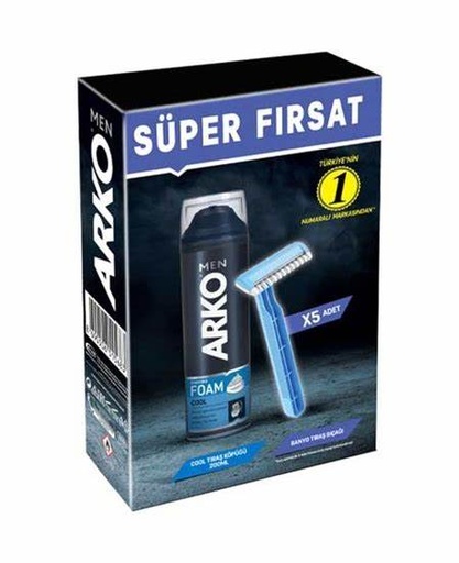 [125533] Arko Shaving Foam Cool 200 ml + Blades 5 Pcs
