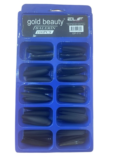 [125659] Gold Beauty Pointed Fake Nails - Black 100pcs