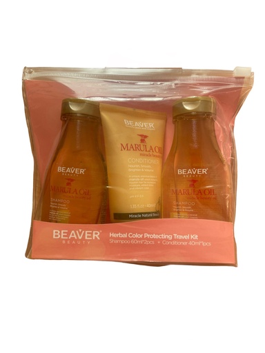 [125686] Beaver Travel Kit - Marula Oil- 2 Shampoo 60ml+1 Conditioner 40ml 