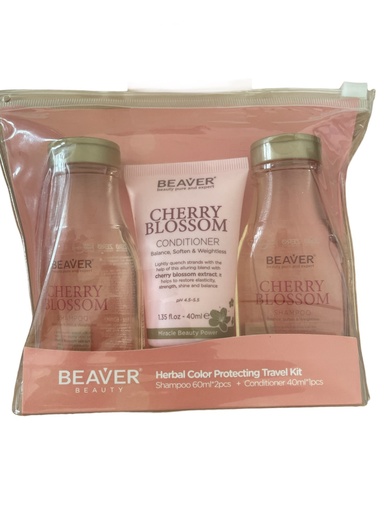 [125687] Beaver Travel Kit -Cherry Blossom- 2 Shampoo 60ml+ 1 Conditioner 40ml 