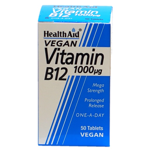 [2757] هيلث ايد فيتامين بي12 نباتي 1000ملغ 50 حبة