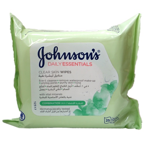 [3415] جونسون أند جونسون مناديل مبلله للأستخدام اليومى لتنظيف البشره- أخضر 25 منديل