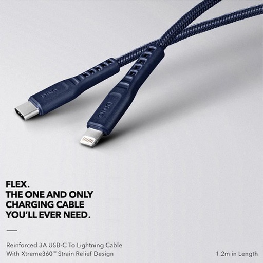 [51043] Uniq Flex USB C to Lighting Strain Relief Cable 1.2m - Indigo ( Blue )